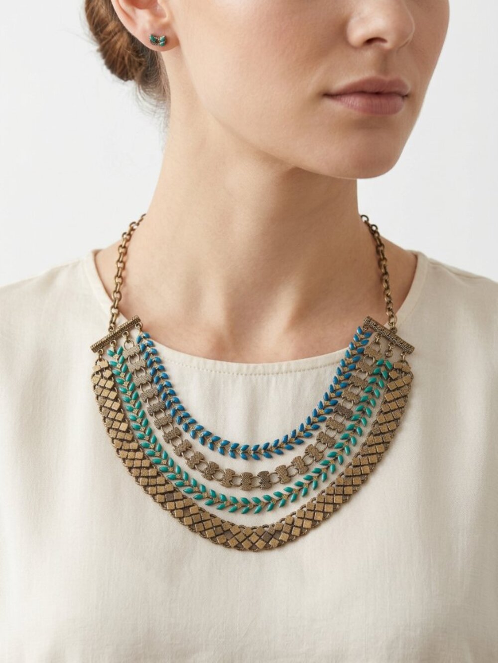 Catherine Popesco La Vie Parisienne Enamel Bib Necklace - Turquoise & Blue BB9